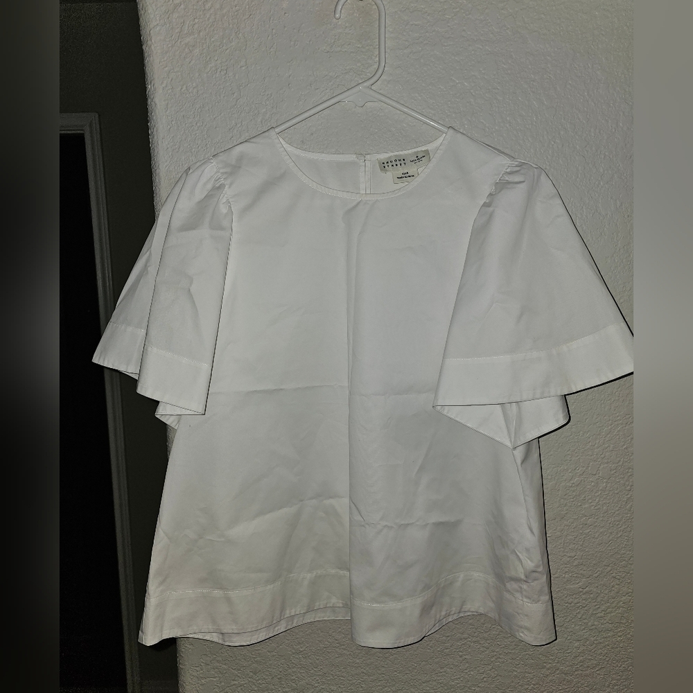 KATE SPADE BROOME STREET SZ SMALL WHITE BLOUSE Flutter Short Sleeve